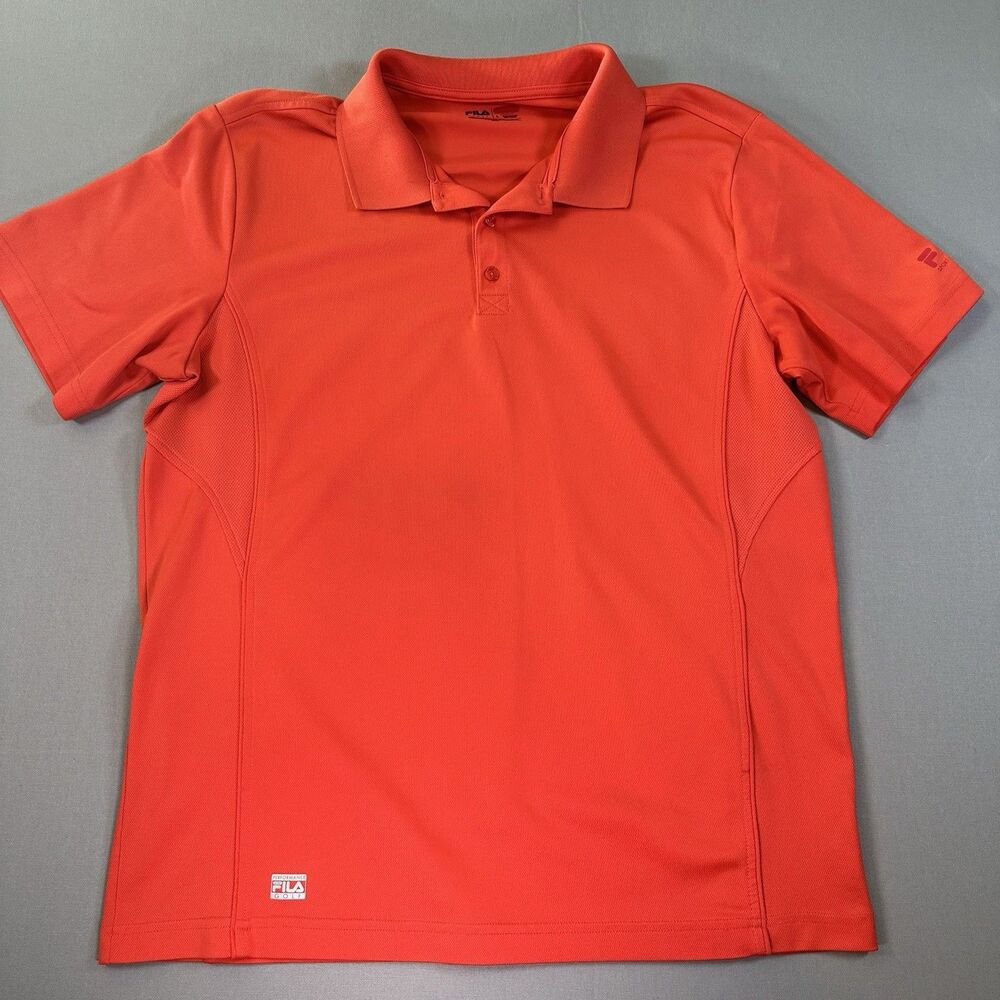 Fila Polo Shirt Mens Large Short Sleeve Red Buttons Up Golf Outdoor Microfiber